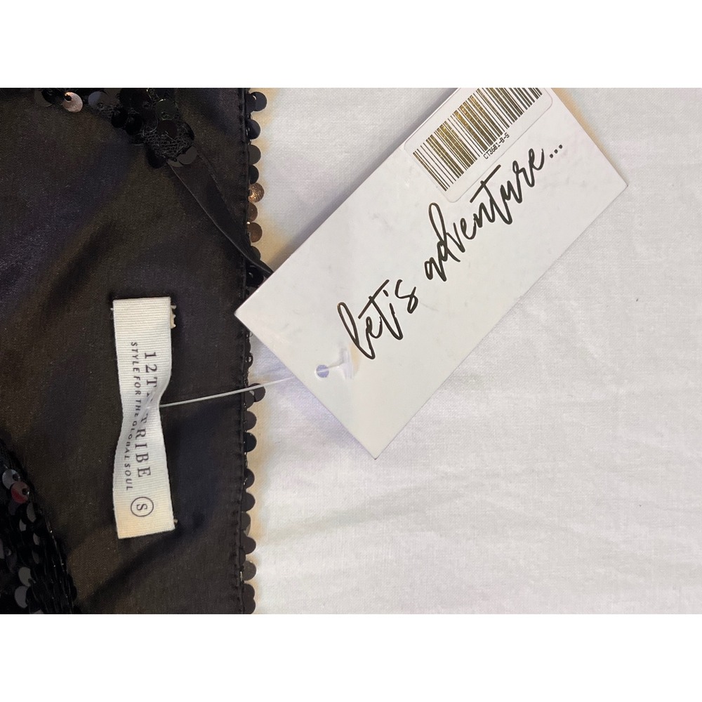 NWT 12th Tribe black sequin and maribu feather crop top size small - Picture 3 of 8